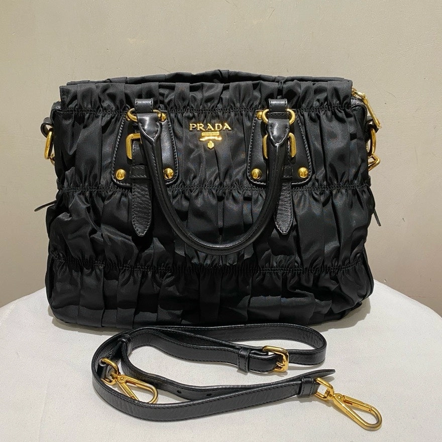 preloved Prada nylon tote and crossbody black
