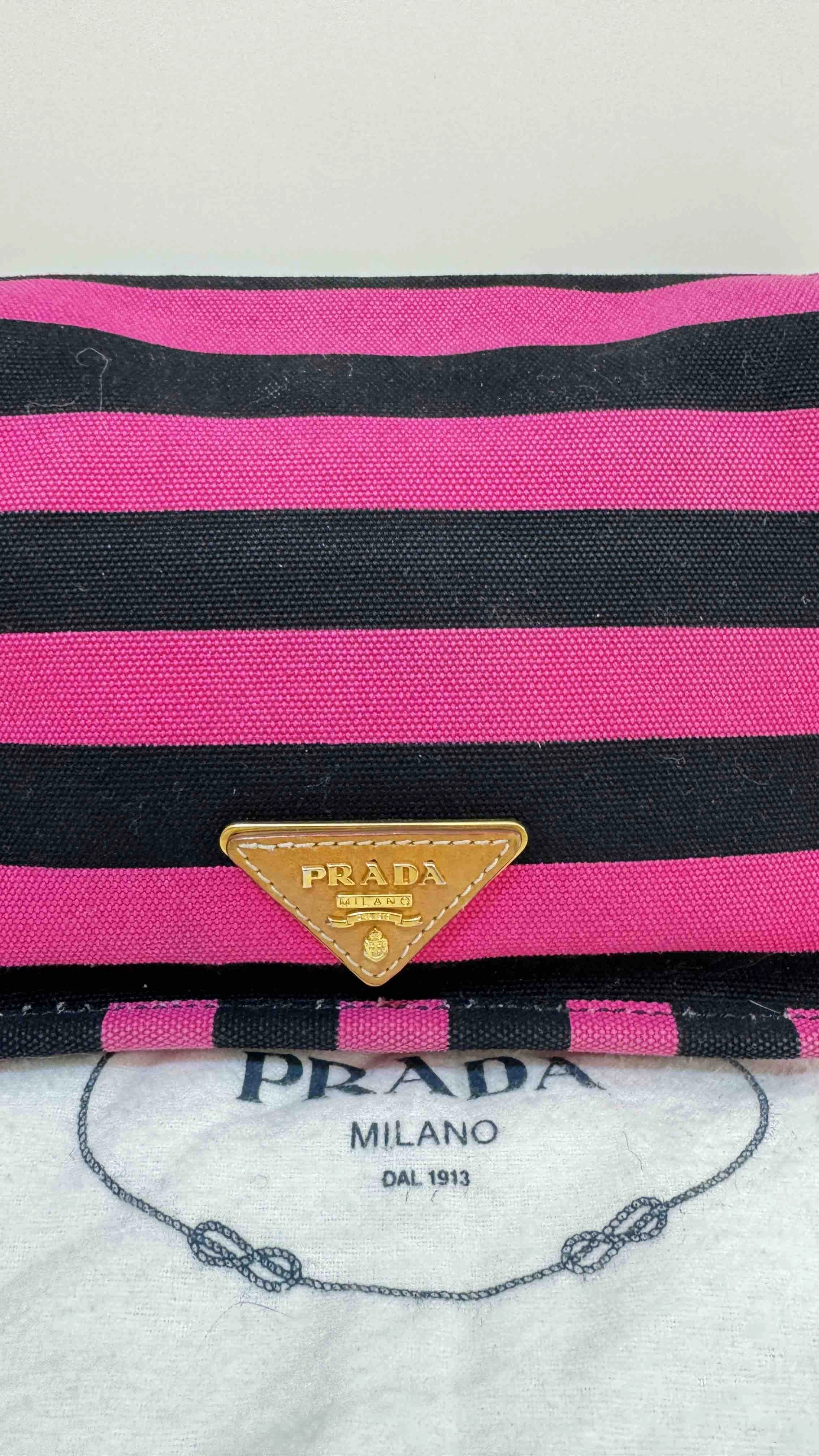 Preloved Prada Striped Pink and Black Crossbody Bag
