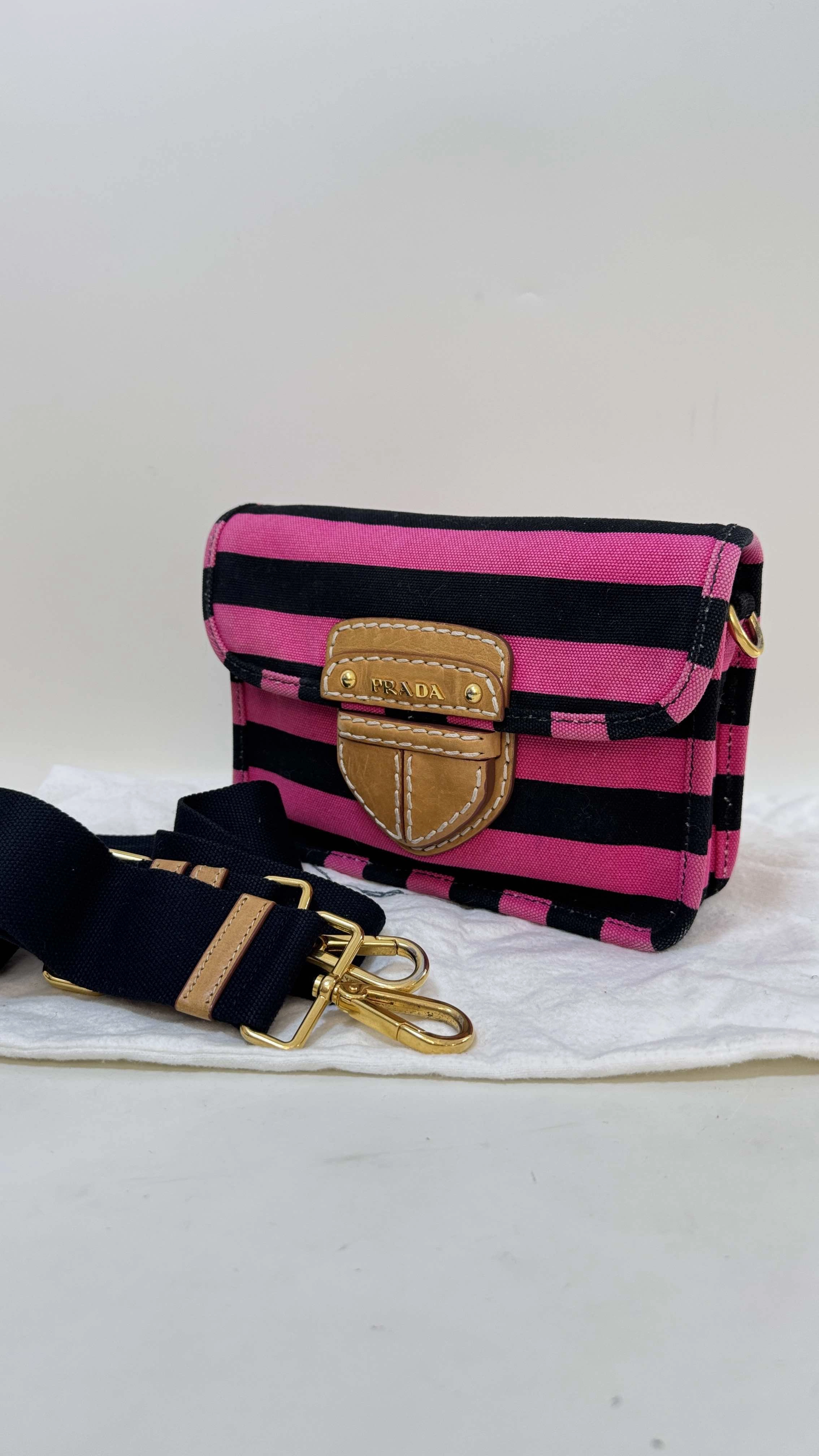 Preloved Prada Striped Pink and Black Crossbody Bag