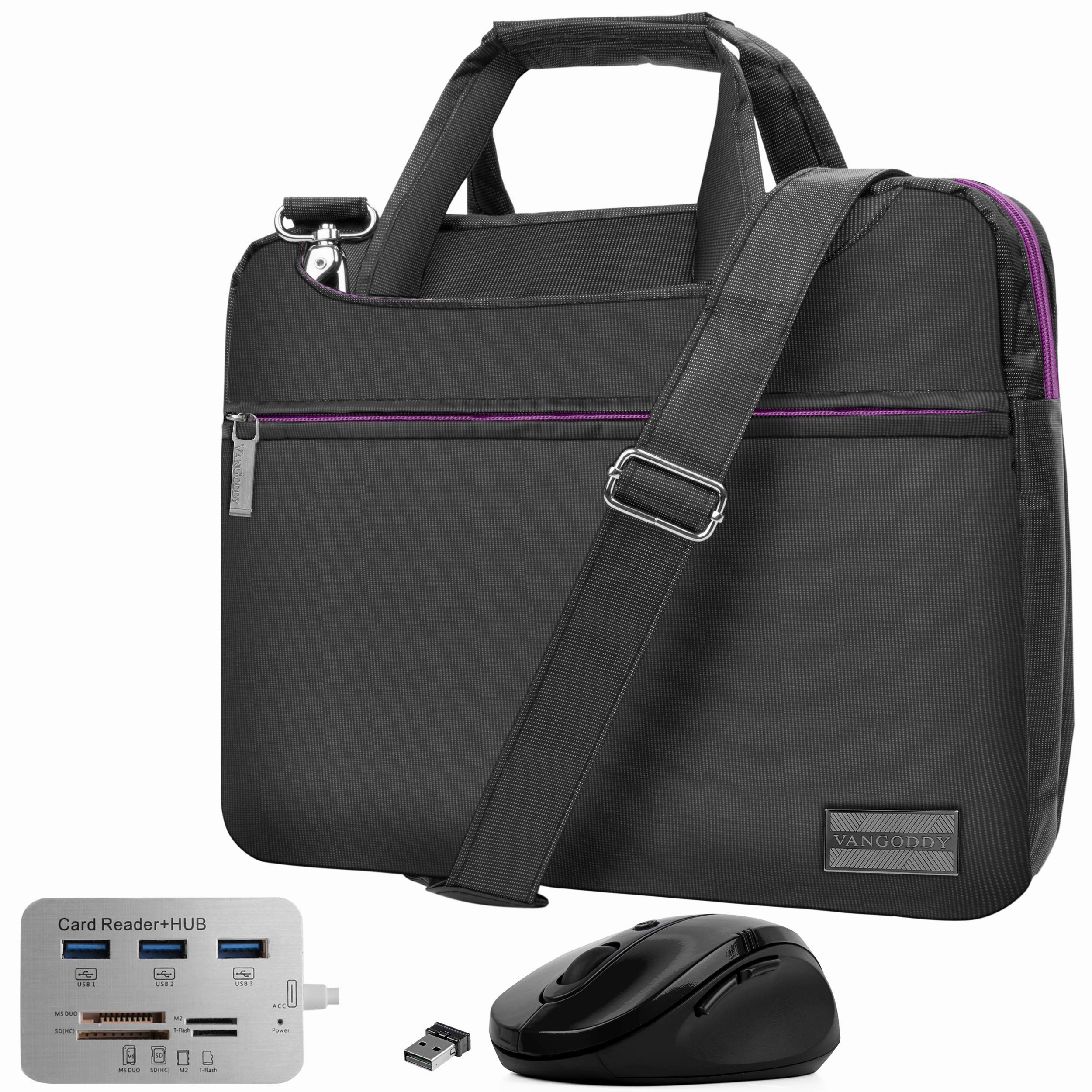 Purple Slim 13.3 inch Laptop Messenger Bag, USB Hub, Mouse for Google PixelBook Go, Pixel Slate, Pixel Book