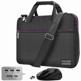 Purple Slim 13.3 inch Laptop Messenger Bag, USB Hub, Mouse for Google PixelBook Go, Pixel Slate, Pixel Book