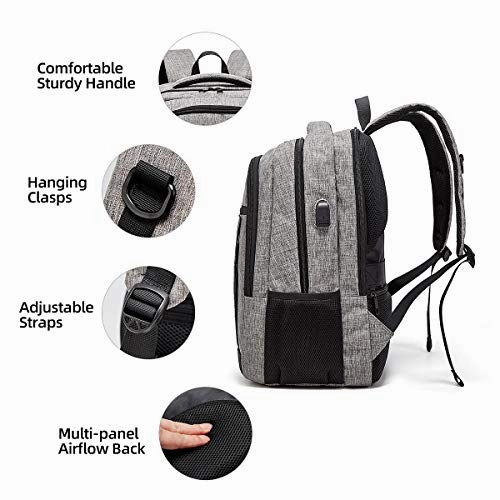 QINOL Travel Laptop Backpack Anti-Theft Work Bookbags With Usb Charging Port, Water Resistant 15.6 Inch College Computer Bag for Men Women (Grey)