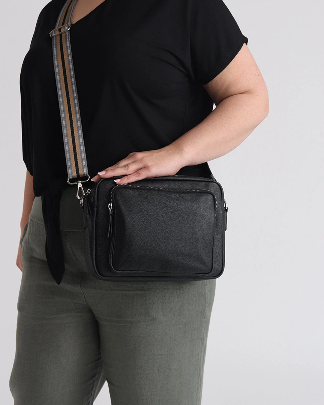 Raye Leather Maxi Crossbody Bag - Black