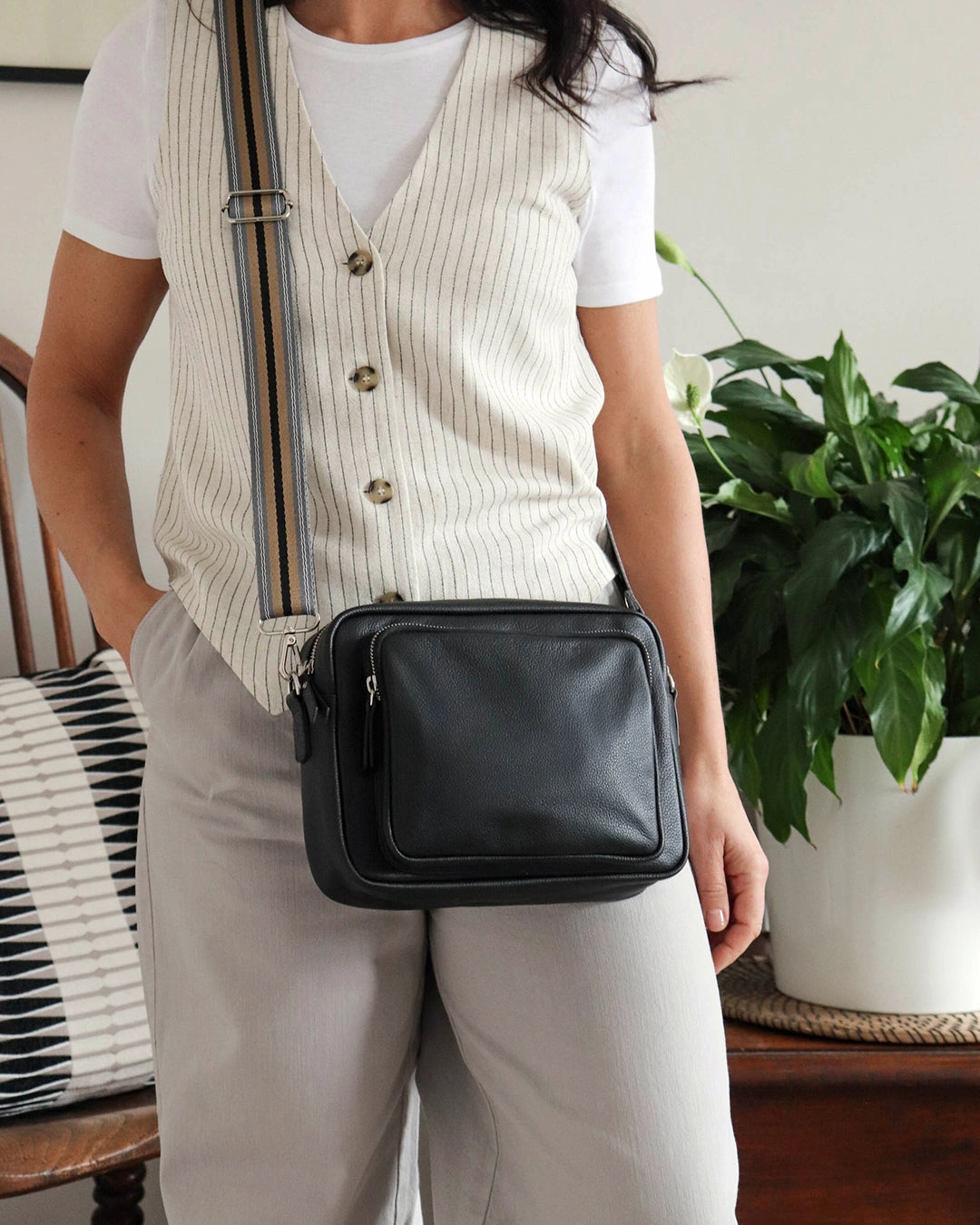 Raye Leather Maxi Crossbody Bag - Black