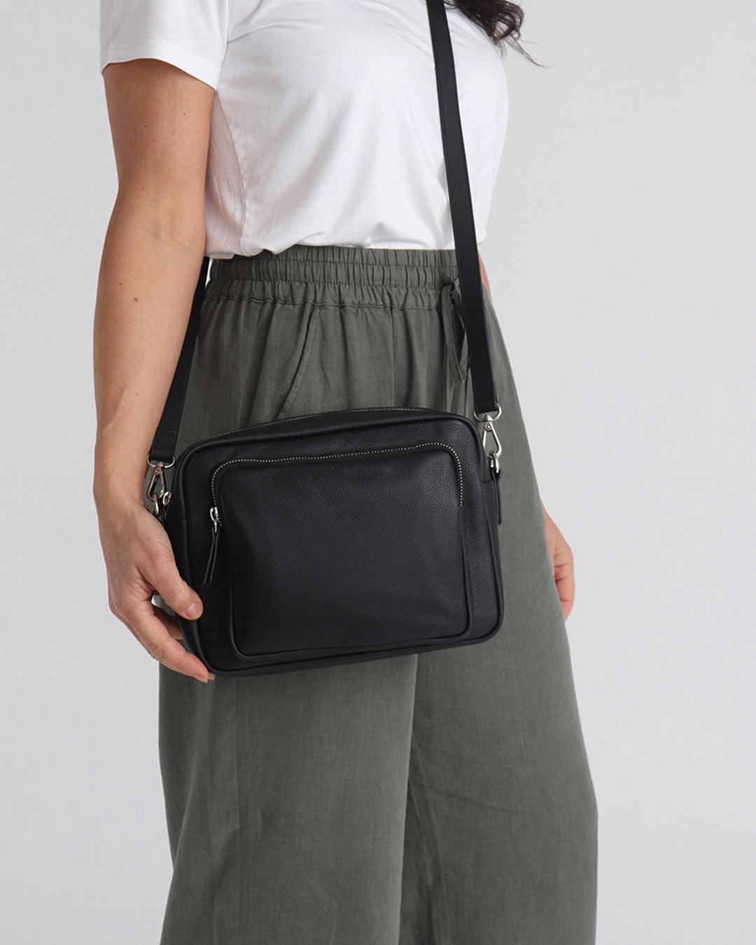 Raye Leather Maxi Crossbody Bag - Black