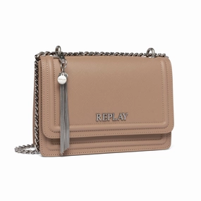Replay Women's Leather Dirty Pale Beige Shoulder Bag