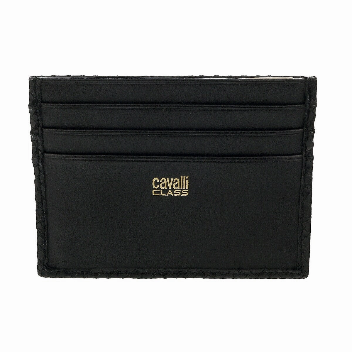 Roberto Cavalli Class Metal Black Lizzard Embossed Cleo Credit Card Holder for womens