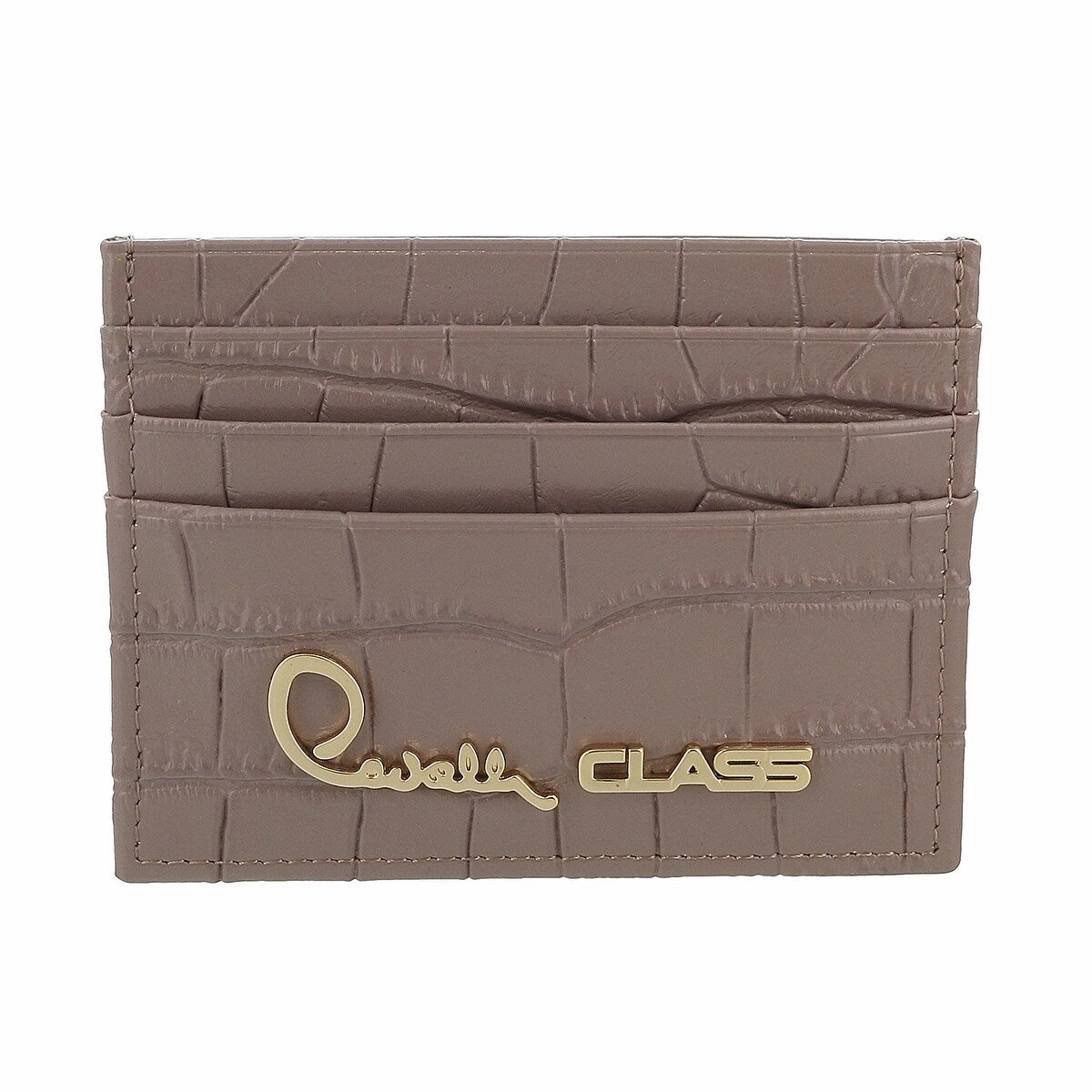 Roberto Cavalli Class Taupe Embossed Dolly Credit Card Holder for womens