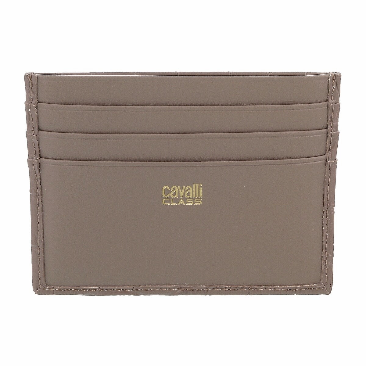Roberto Cavalli Class Taupe Embossed Dolly Credit Card Holder for womens