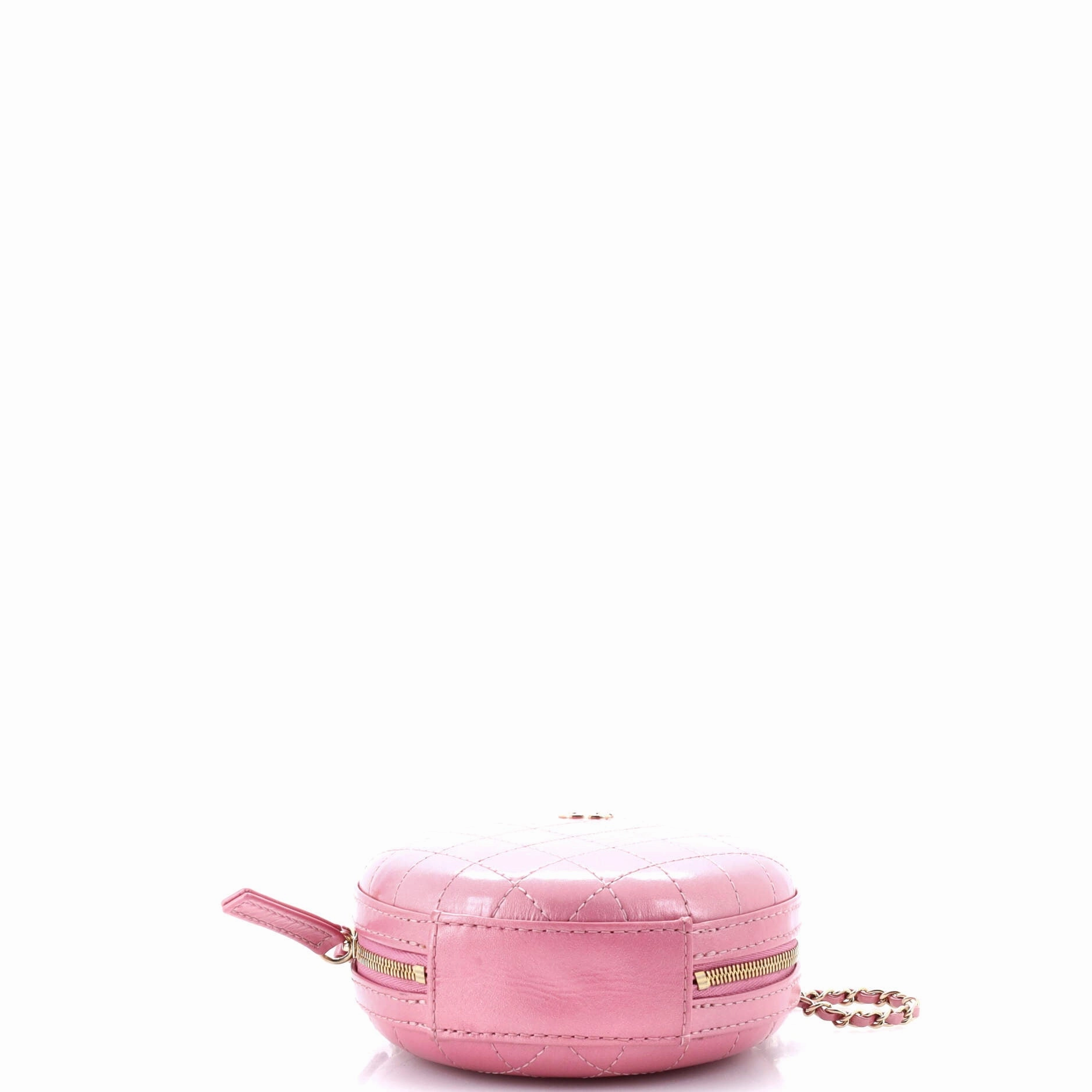 Round Chain Crossbody Bag Stitched Calfskin Small