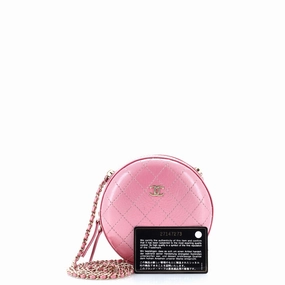 Round Chain Crossbody Bag Stitched Calfskin Small