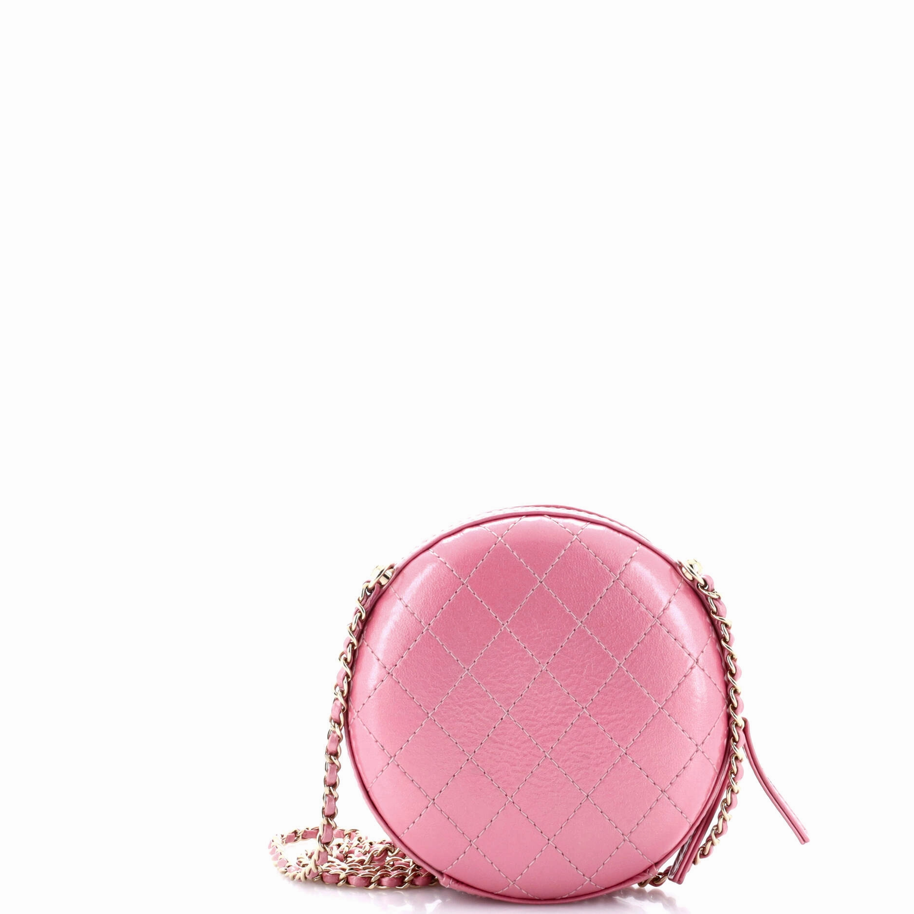 Round Chain Crossbody Bag Stitched Calfskin Small