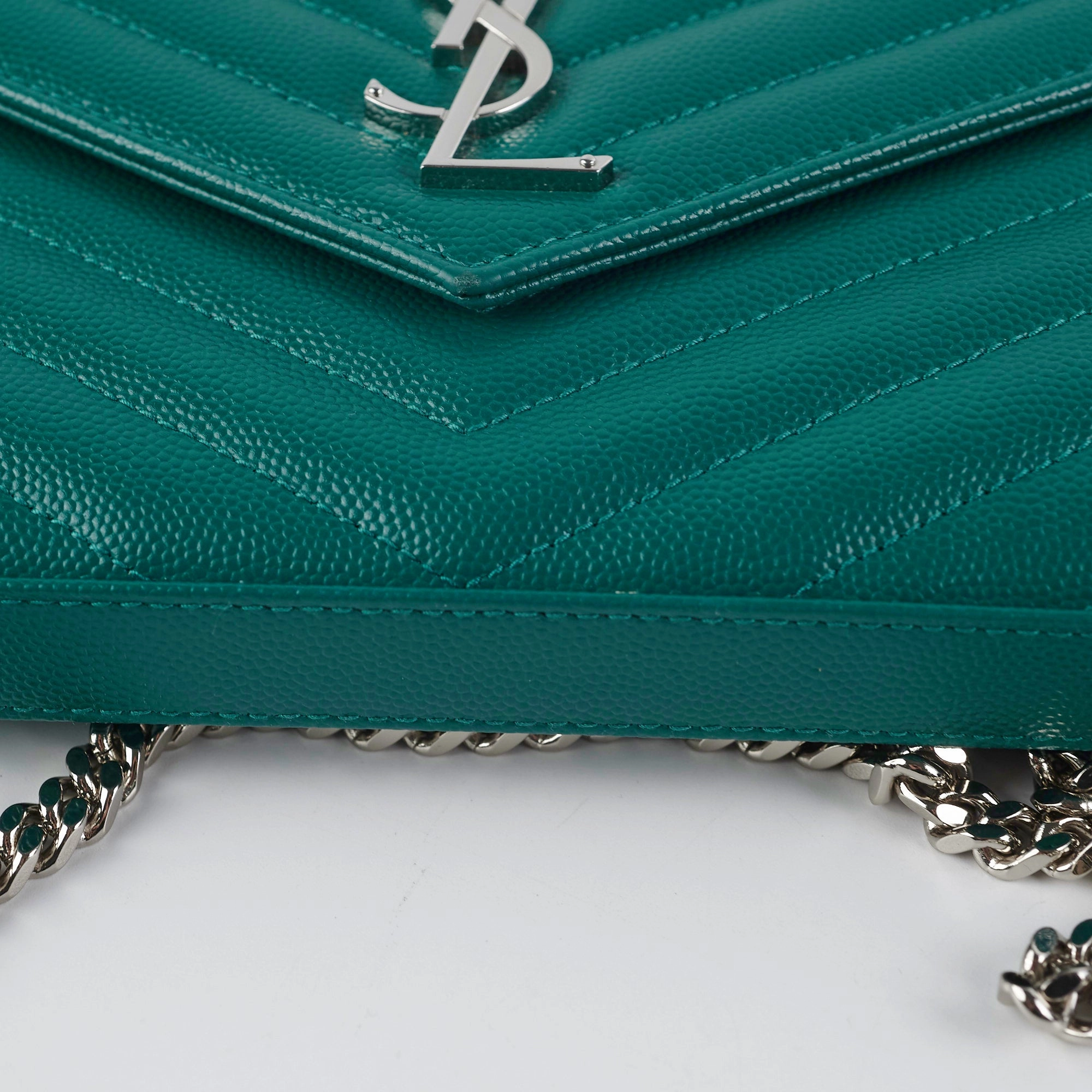 Saint Laurent Cassandre Wallet On Chain (WOC) Teal