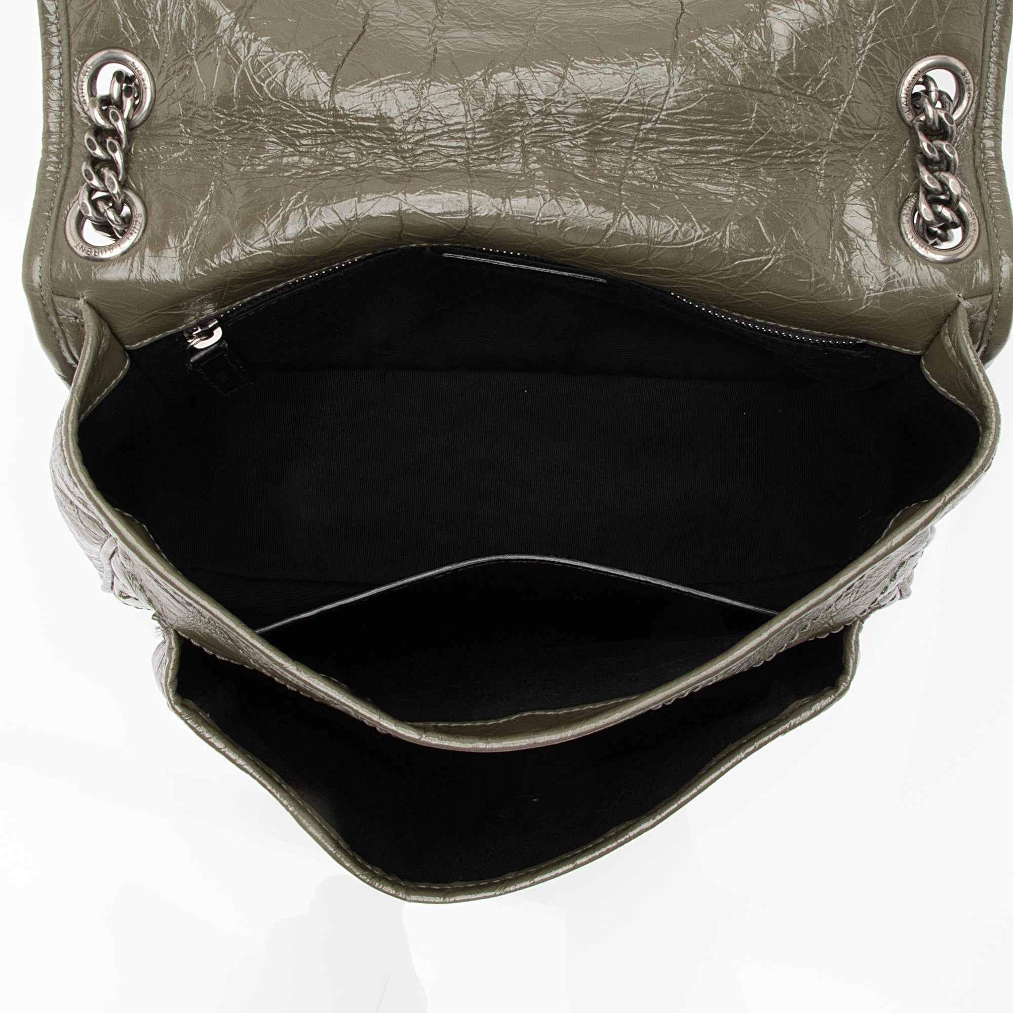 Saint Laurent Crinkled Calfskin Monogram Niki Medium Shoulder Bag (SHF-23860)