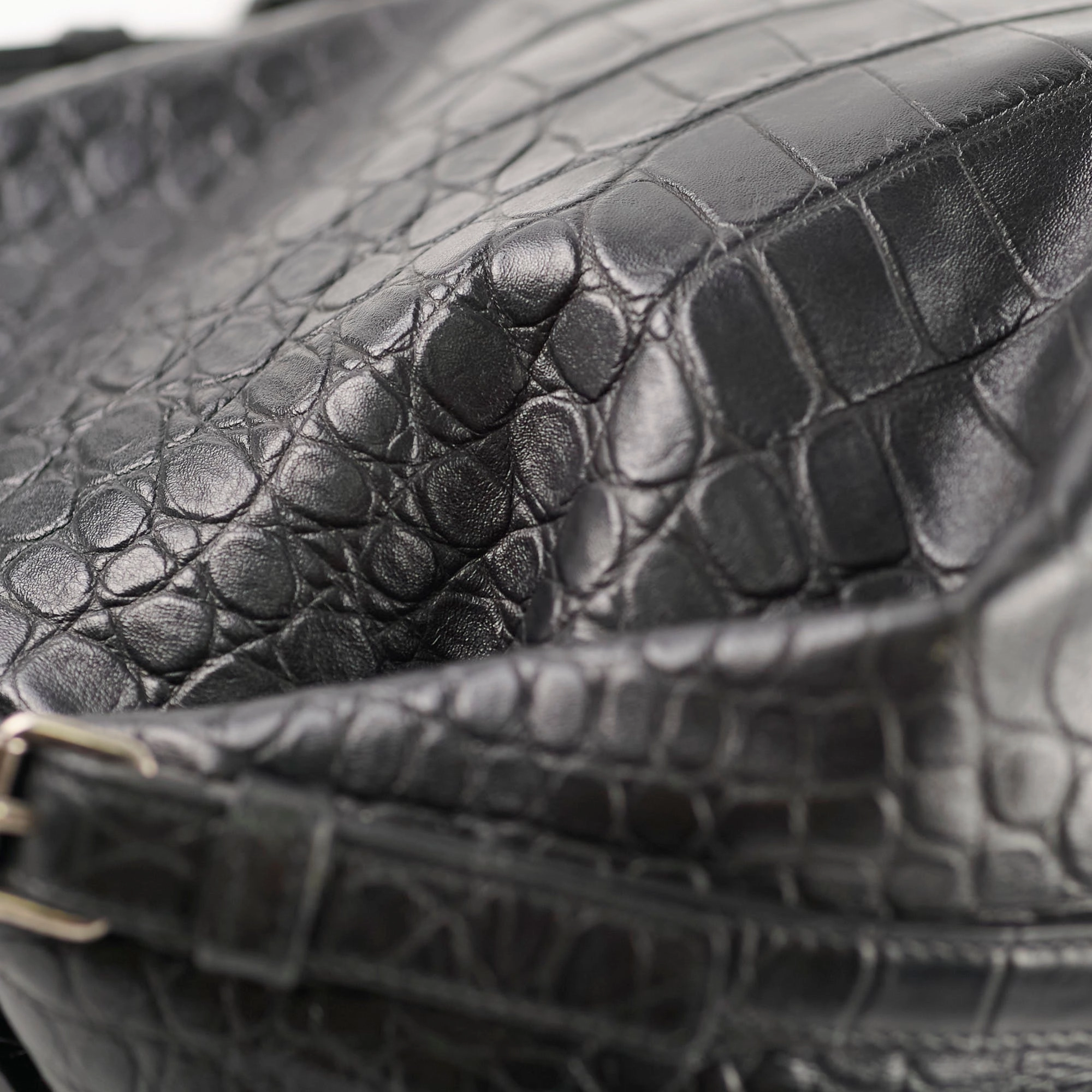 Saint Laurent Croc Embossed Tote Black