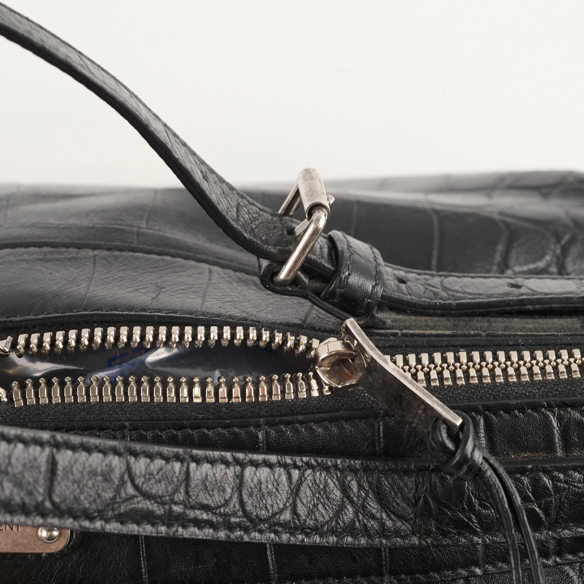 Saint Laurent Croc Embossed Tote Black