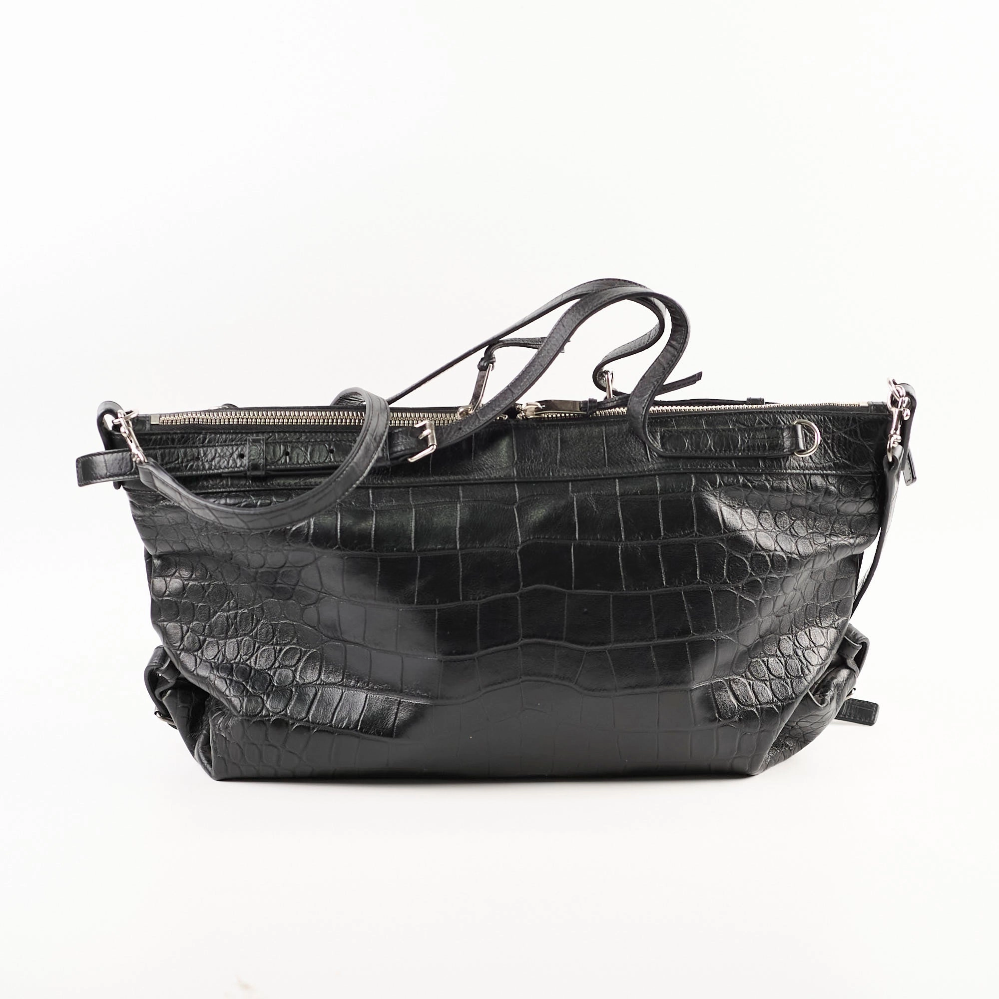 Saint Laurent Croc Embossed Tote Black