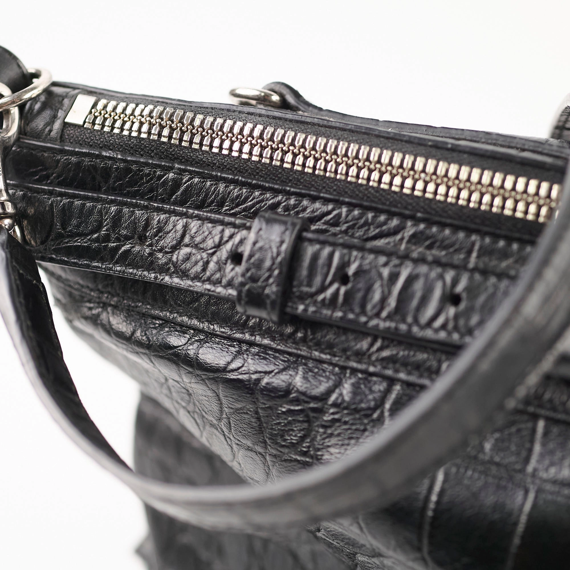 Saint Laurent Croc Embossed Tote Black