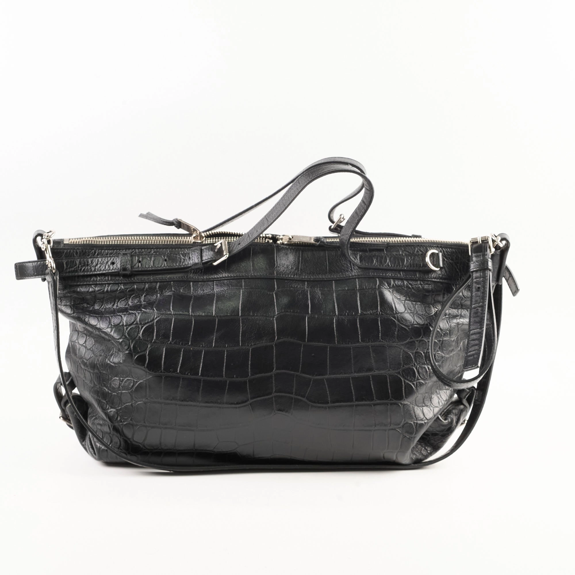 Saint Laurent Croc Embossed Tote Black