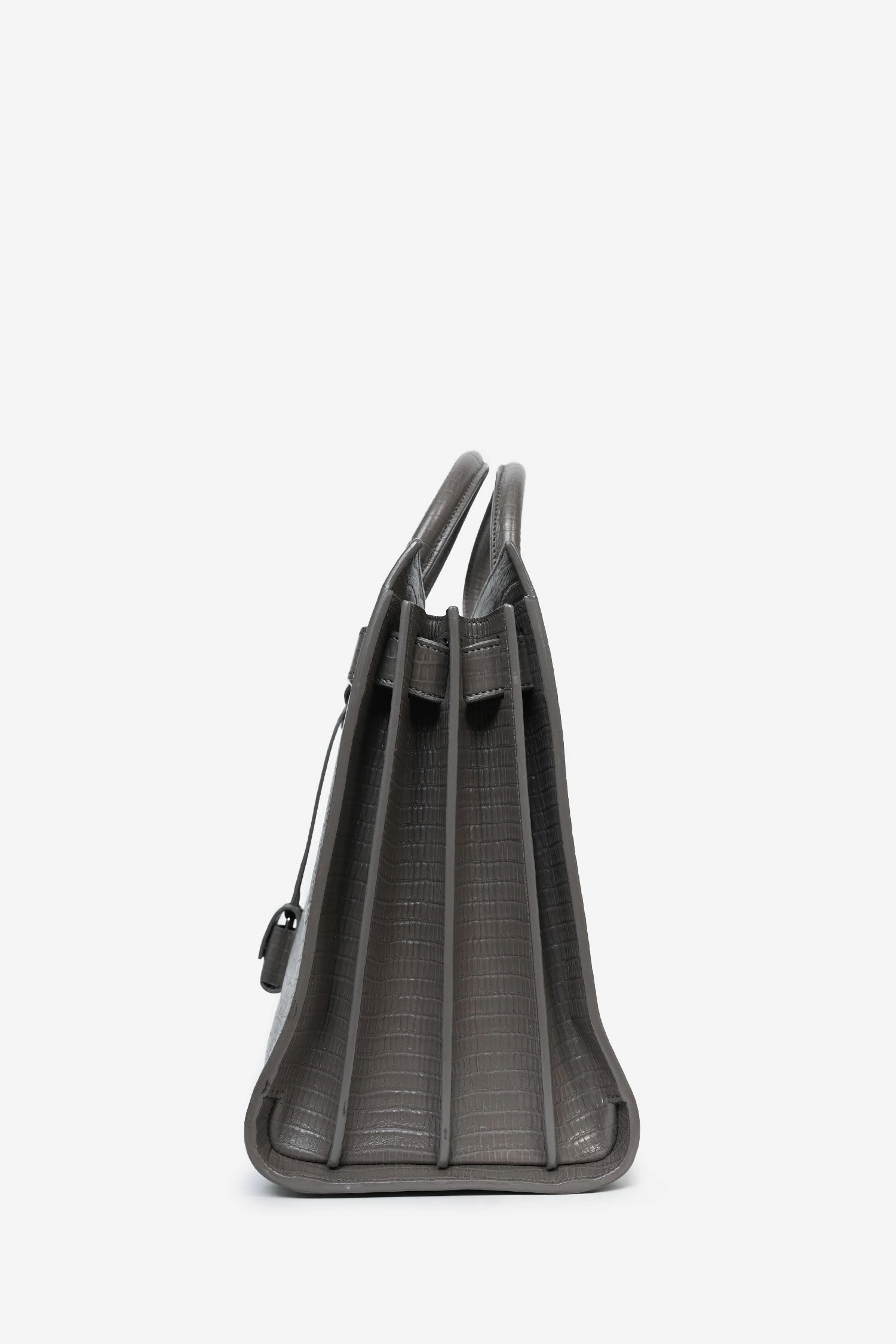 Saint Laurent Grey Croc Embossed Small Sac de Jour Top Handle with Strap