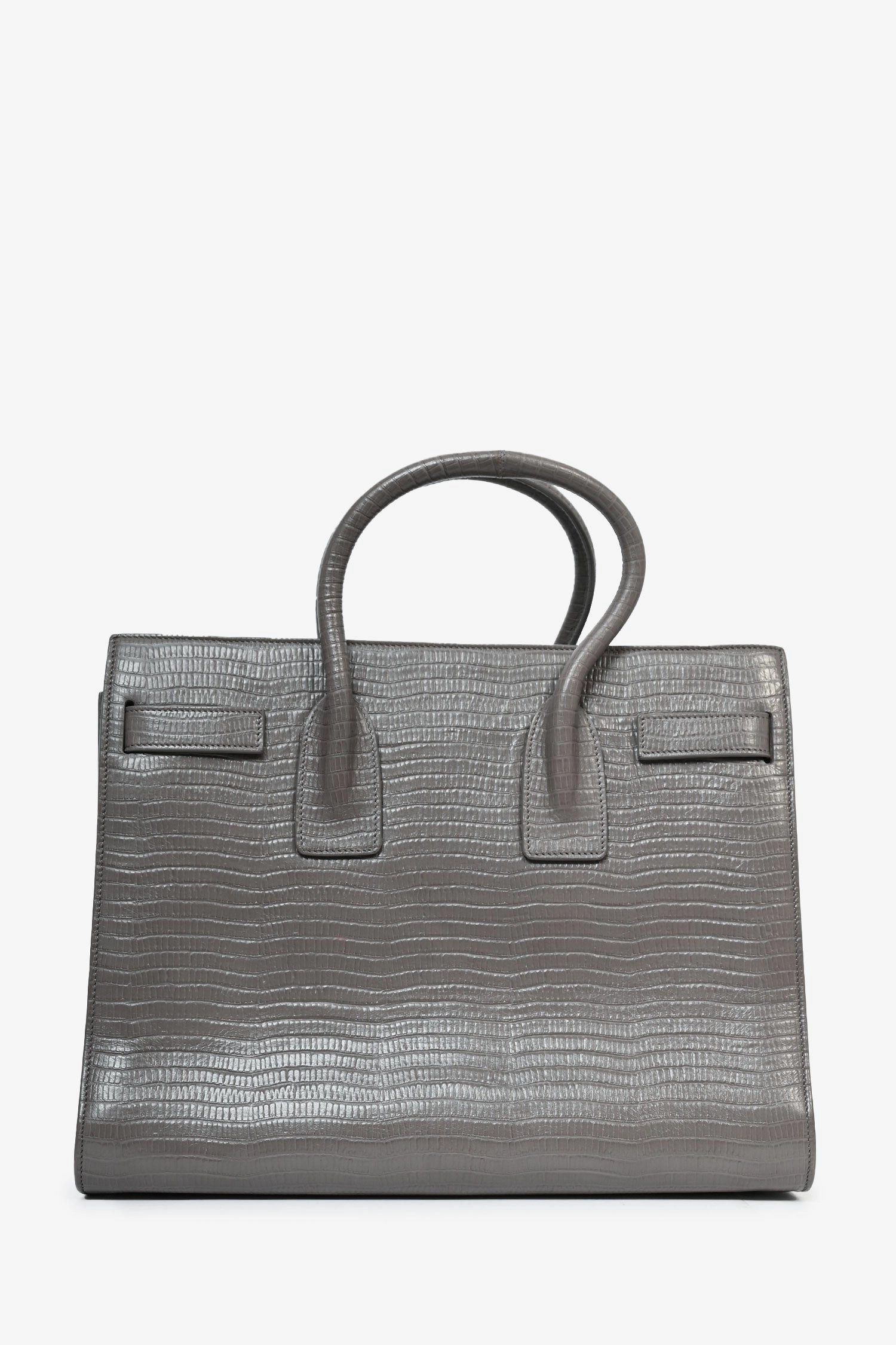 Saint Laurent Grey Croc Embossed Small Sac de Jour Top Handle with Strap
