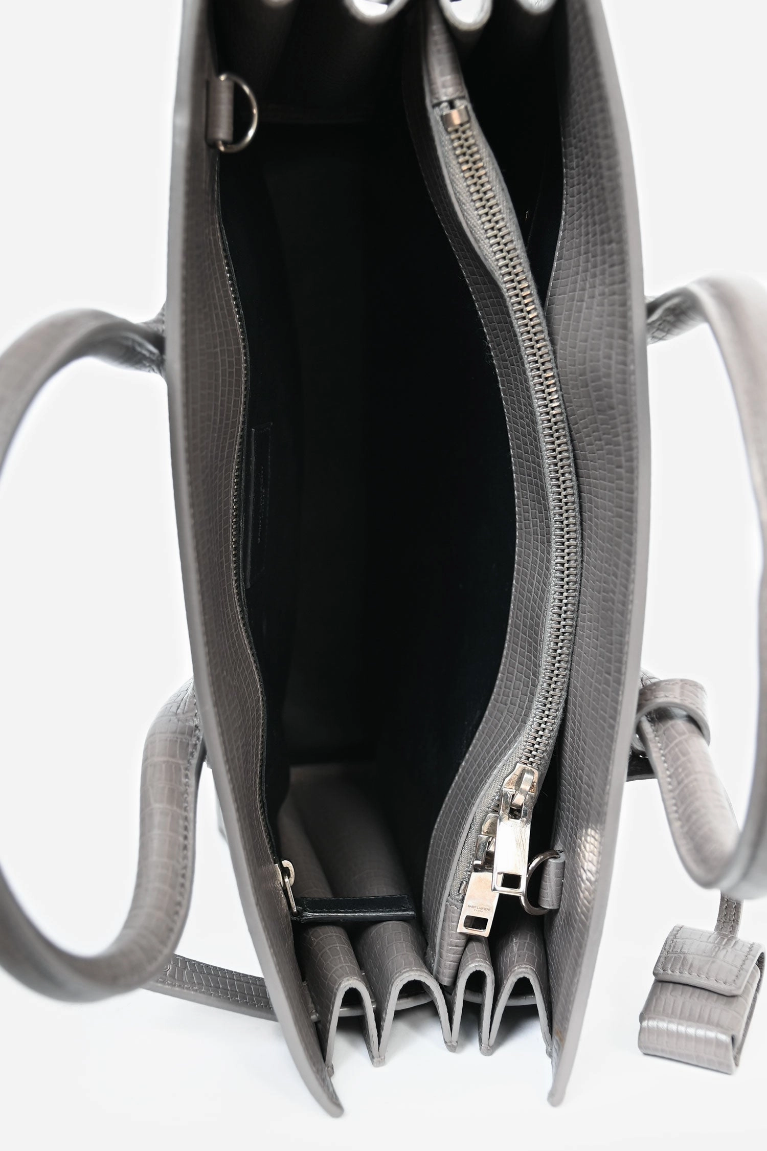 Saint Laurent Grey Croc Embossed Small Sac de Jour Top Handle with Strap