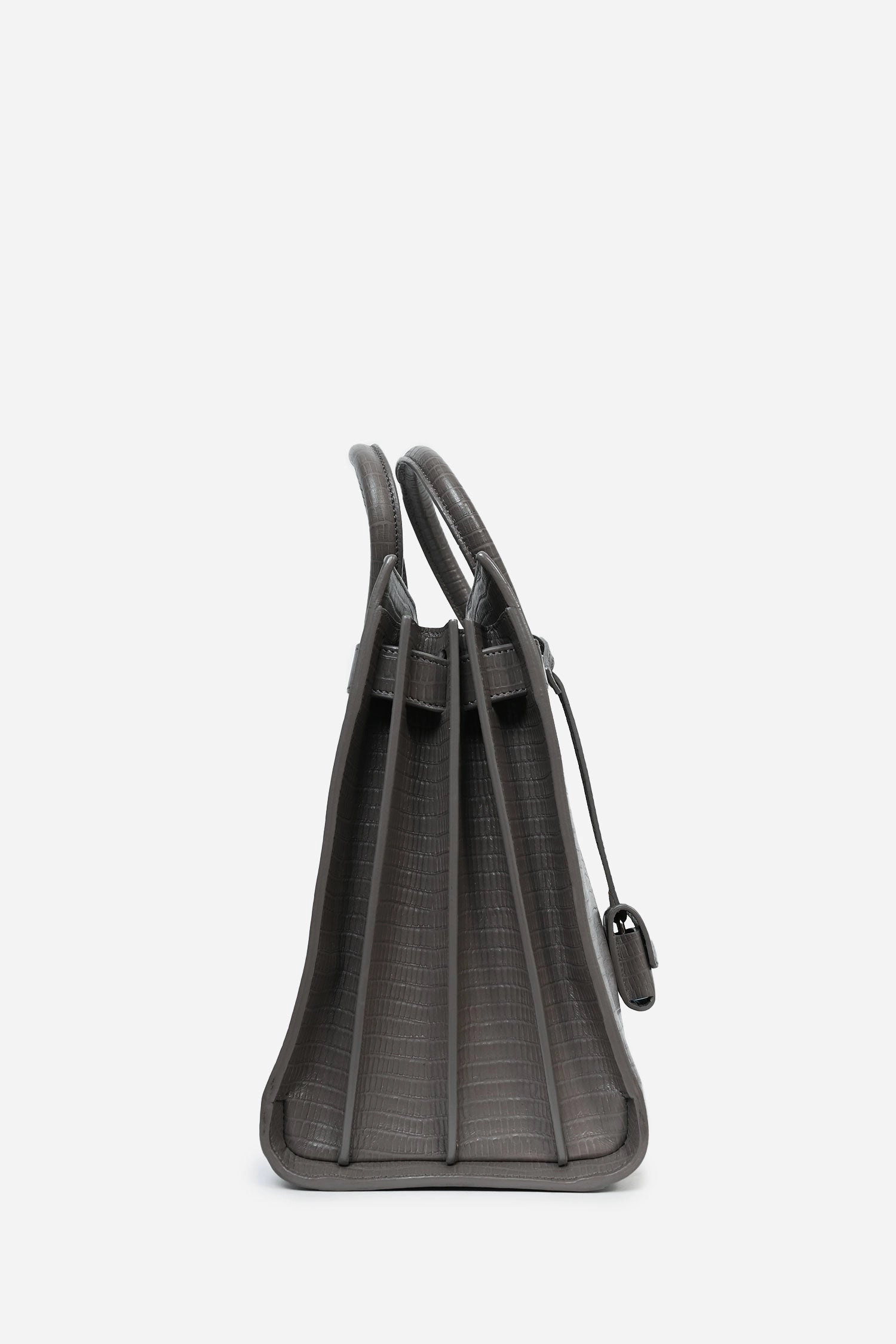 Saint Laurent Grey Croc Embossed Small Sac de Jour Top Handle with Strap