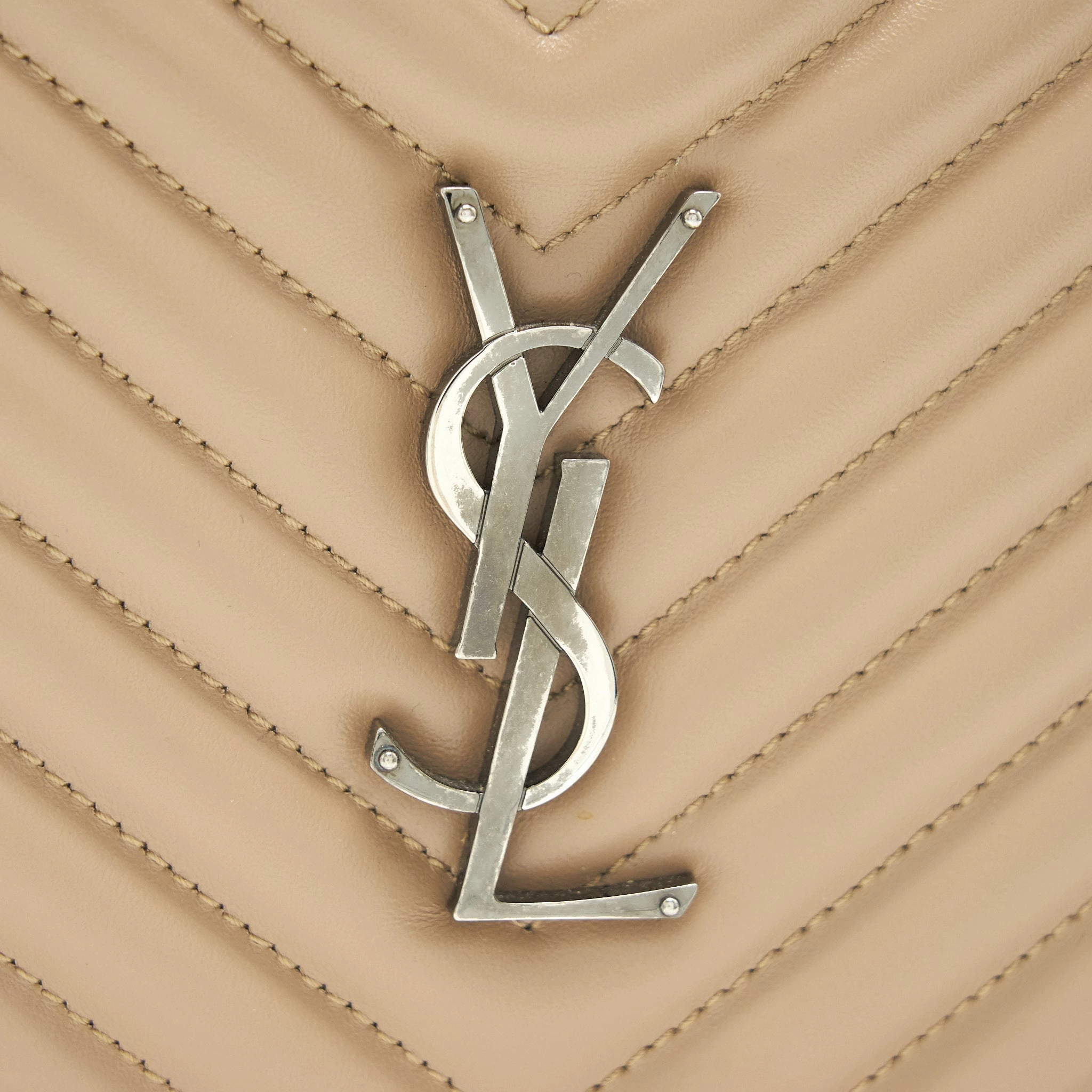 SAINT LAURENT Lou Camera Leather Crossbody Bag Beige