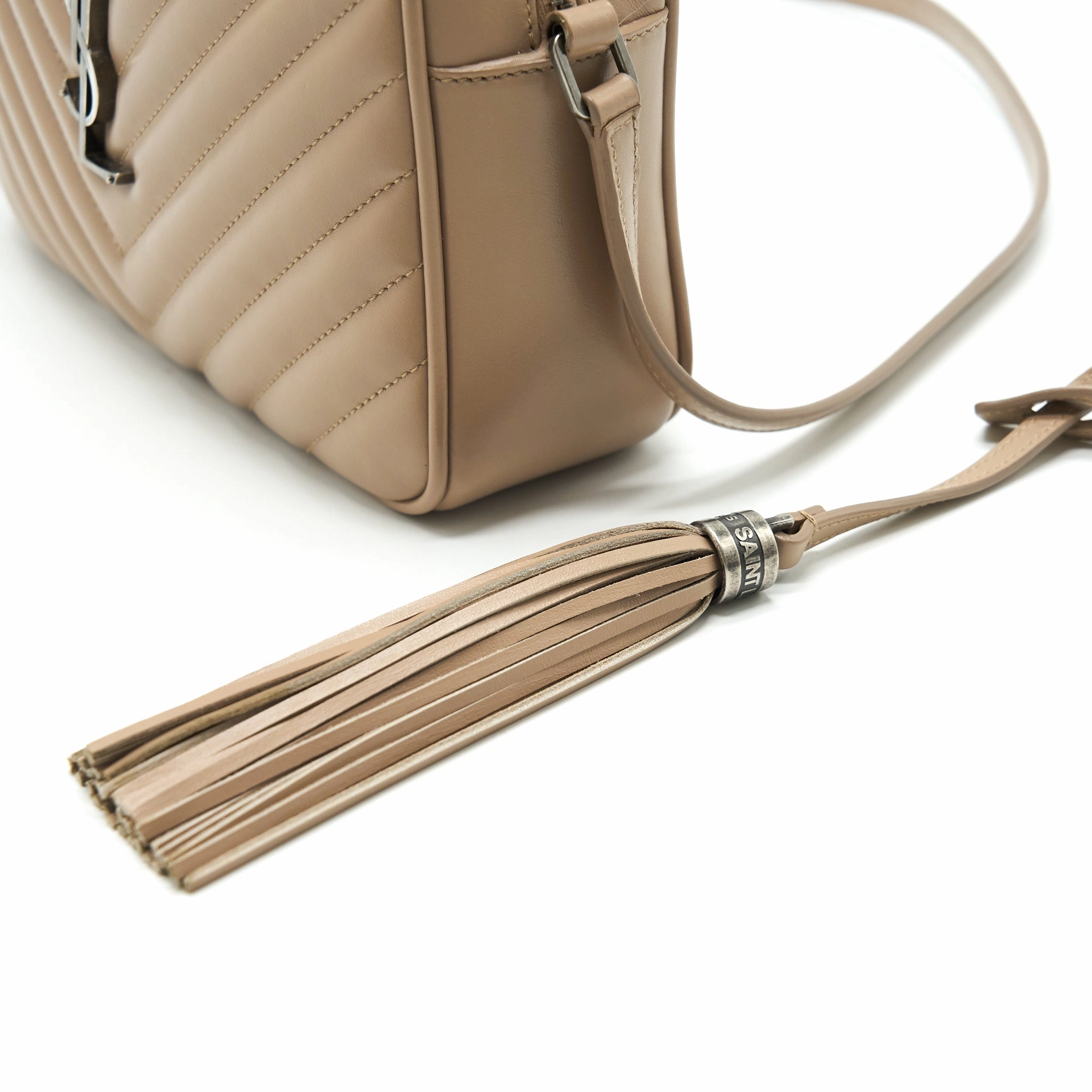 SAINT LAURENT Lou Camera Leather Crossbody Bag Beige