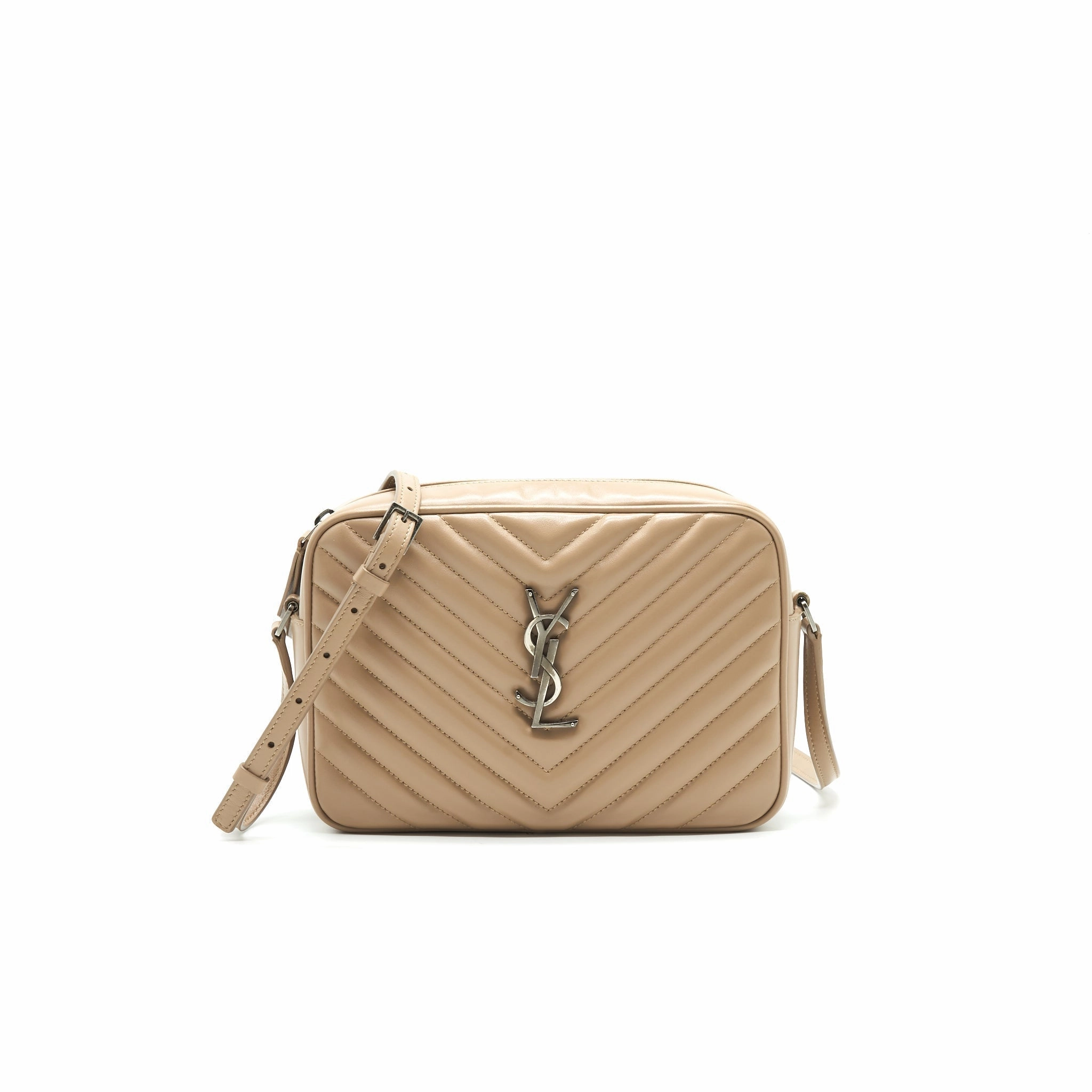 SAINT LAURENT Lou Camera Leather Crossbody Bag Beige