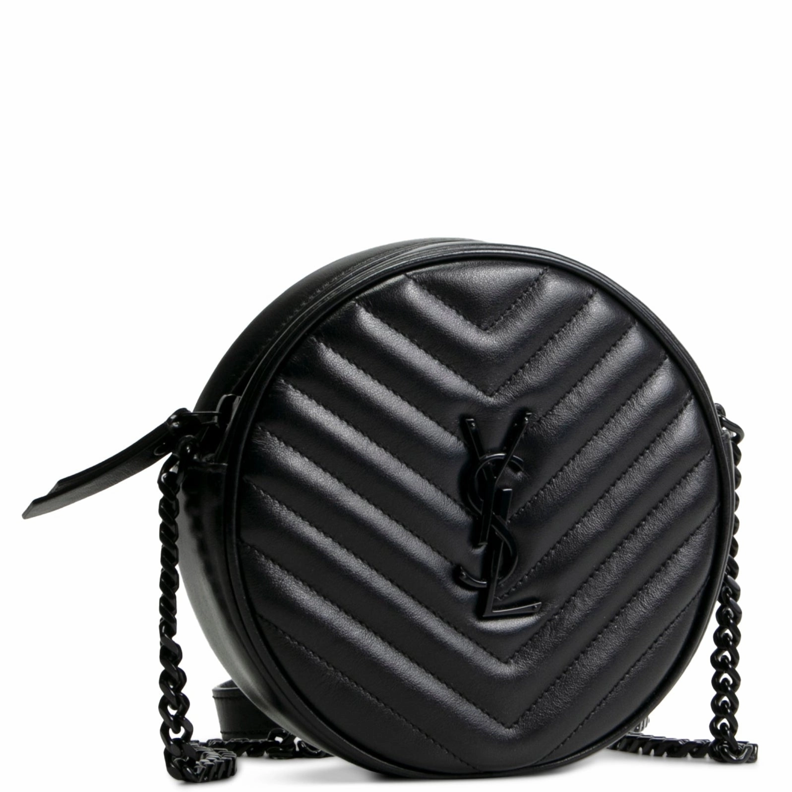 SAINT LAURENT Matelasse Chevron Round Vinyle Bag- Black