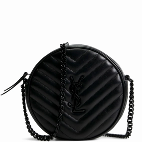 SAINT LAURENT Matelasse Chevron Round Vinyle Bag- Black