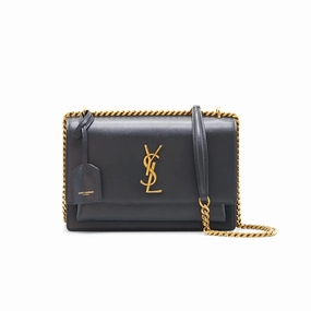 Saint Laurent Sunset Medium Chain Shoulder Bag in Dark Smog Color GHW