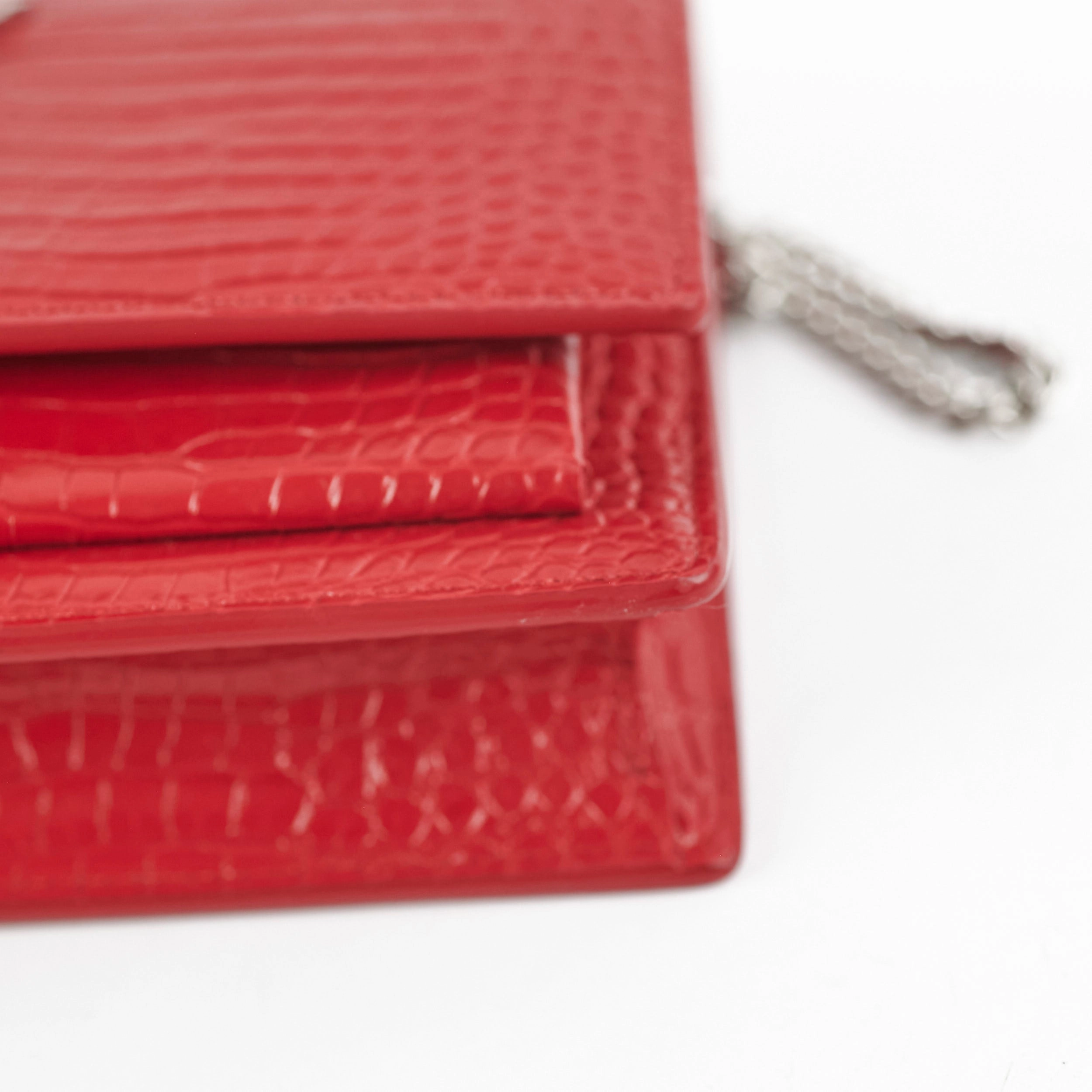 Saint Laurent Sunset On Chain Mini Croc Embossed Red