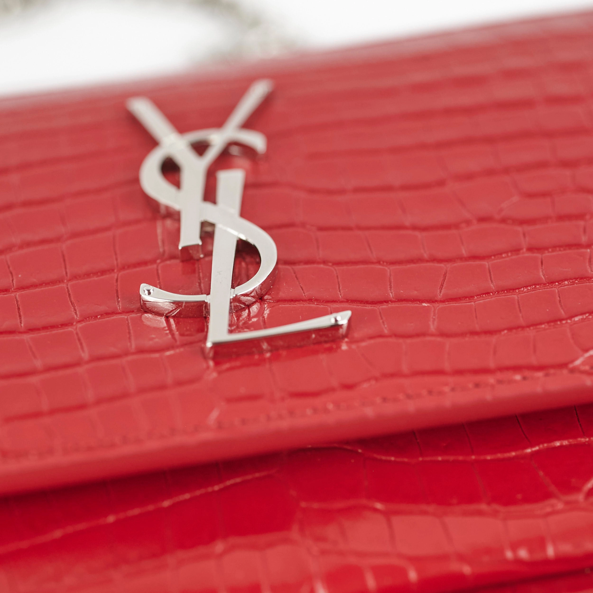 Saint Laurent Sunset On Chain Mini Croc Embossed Red