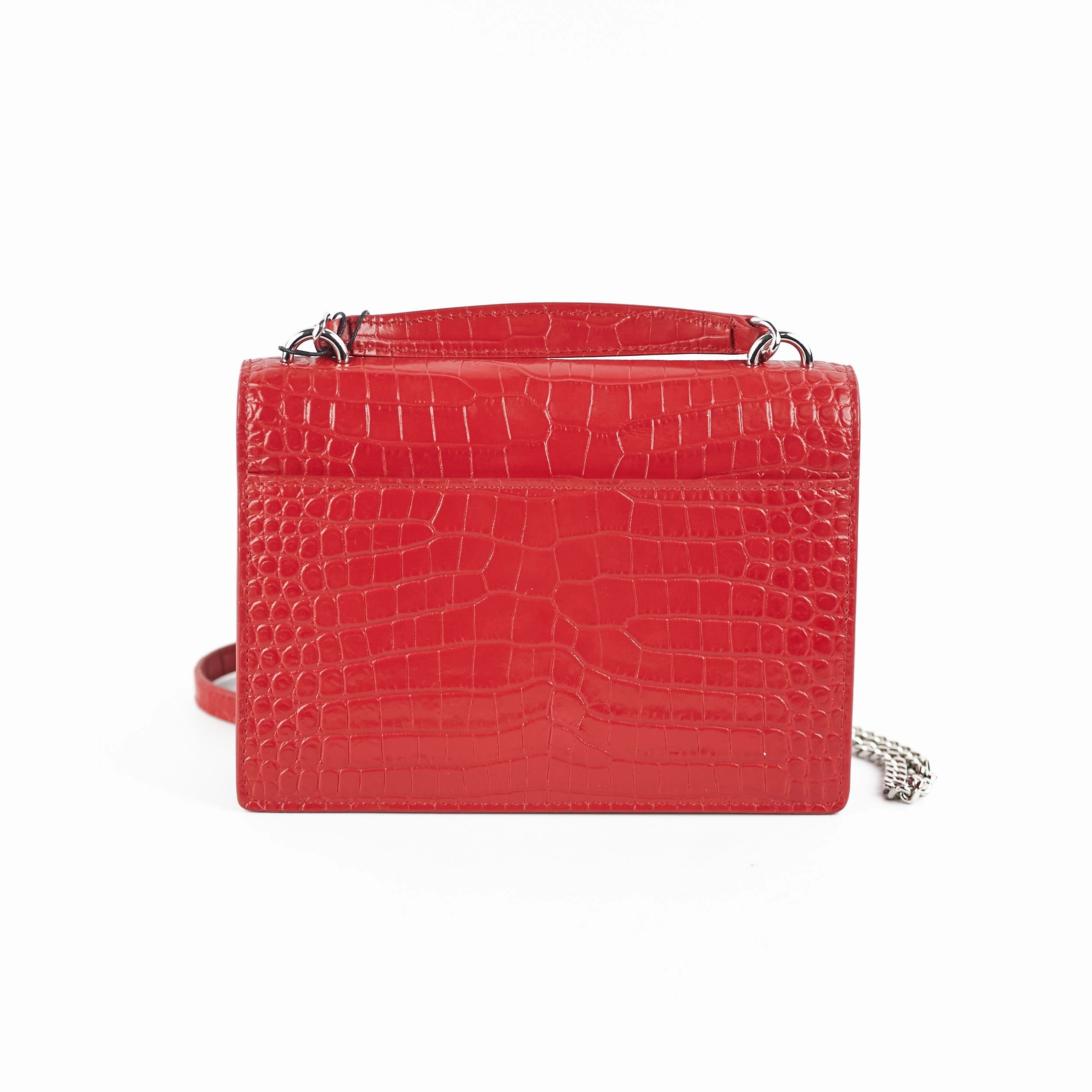 Saint Laurent Sunset On Chain Mini Croc Embossed Red