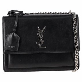 Saint Laurent Sunset Shoulder Bag in Black Calf Leather