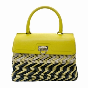 Salvatore Ferragamo  Leather Cotton Handbag Shoulder Bag (Pre-Owned)