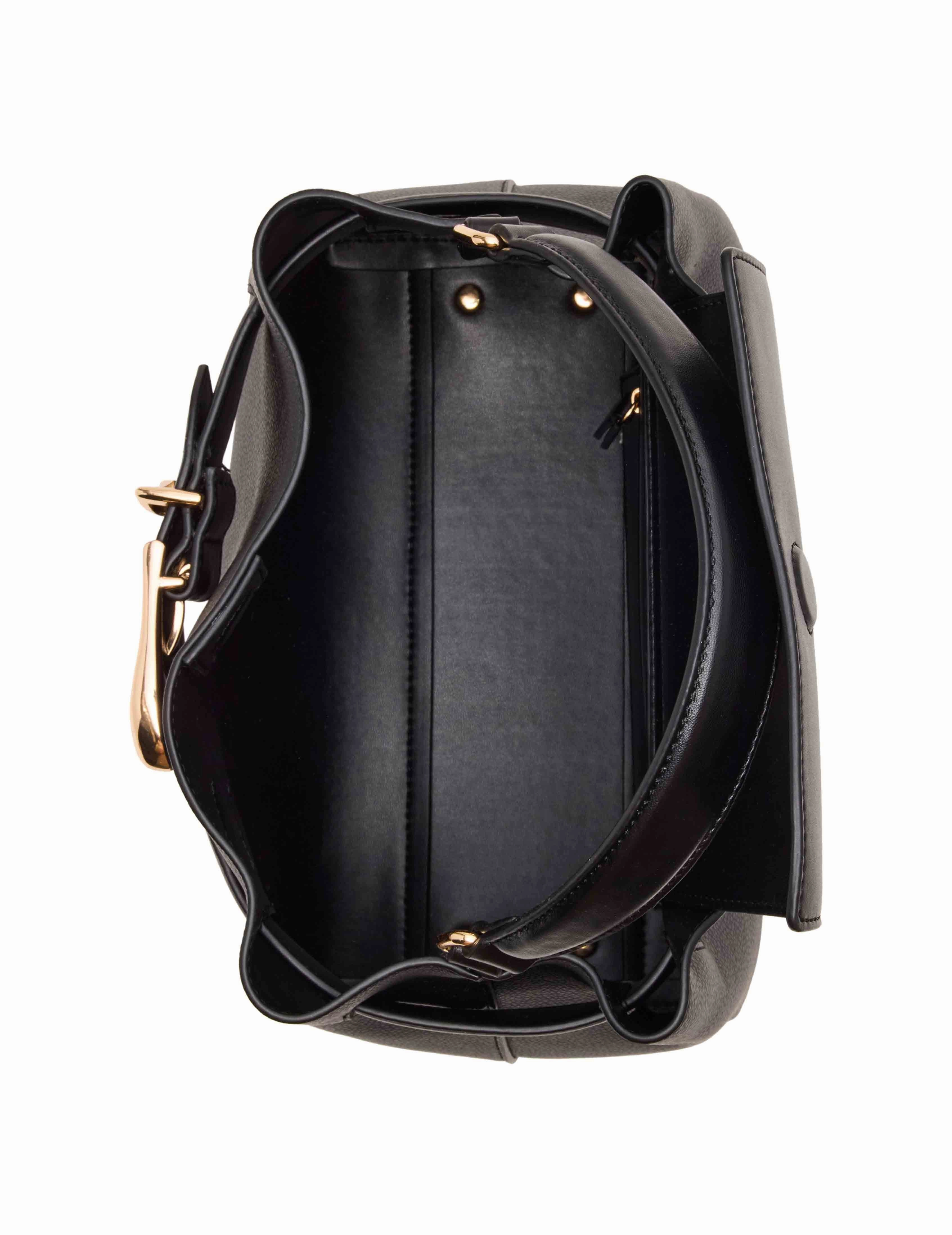 Sculpted Buckle Satchel with Convertible Strap