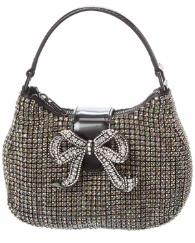 Self-Portrait Rhinestone Chainmail Leather Crescent Bag