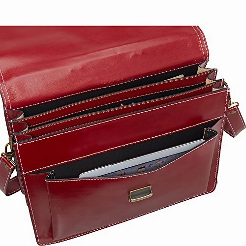 Sharo Leather Bags Italian Leather Computer Brief And Messenger Bag (Apple Red)