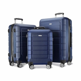 SHOWKOO Luggage Sets Expandable PC ABS Durable Suitcase Double Wheels TSA Lock Blue