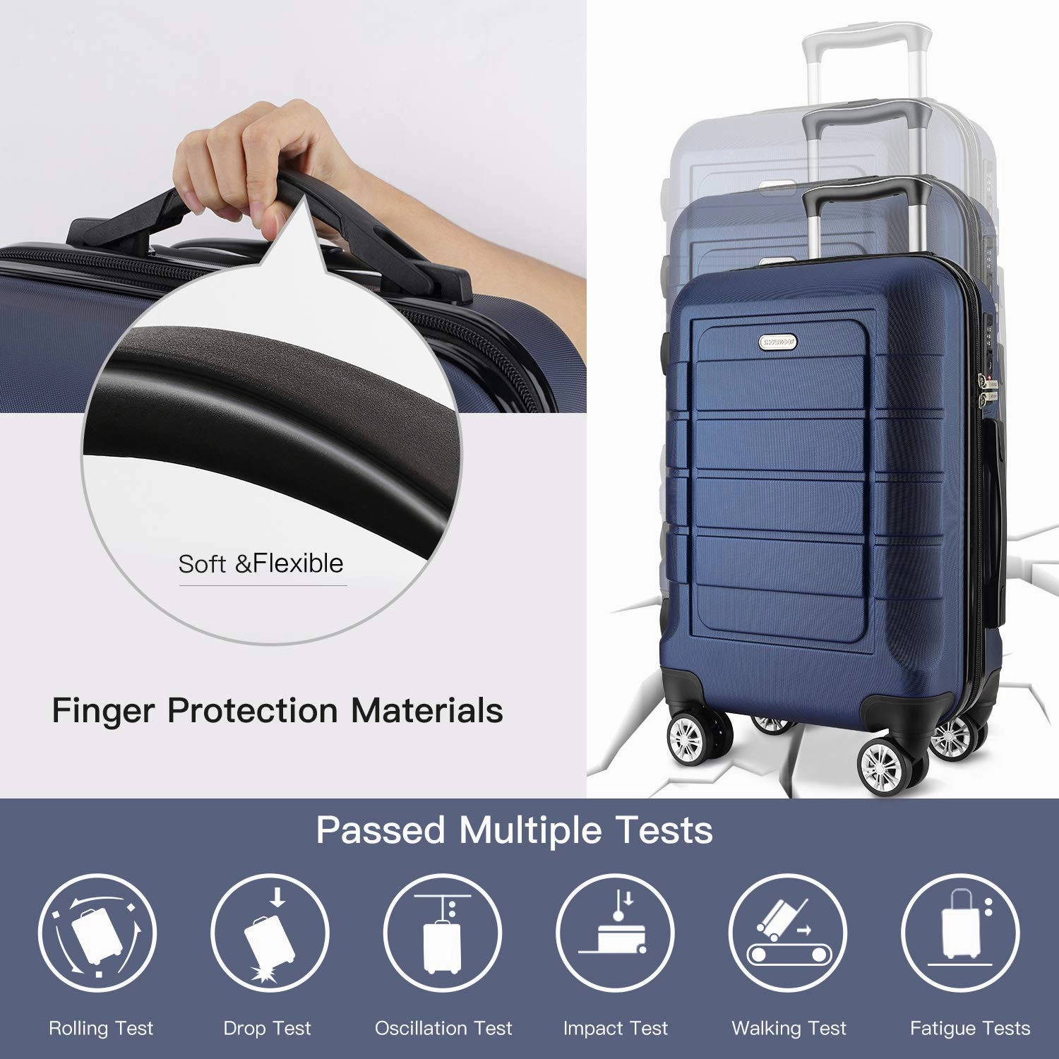 SHOWKOO Luggage Sets Expandable PC ABS Durable Suitcase Double Wheels TSA Lock Blue