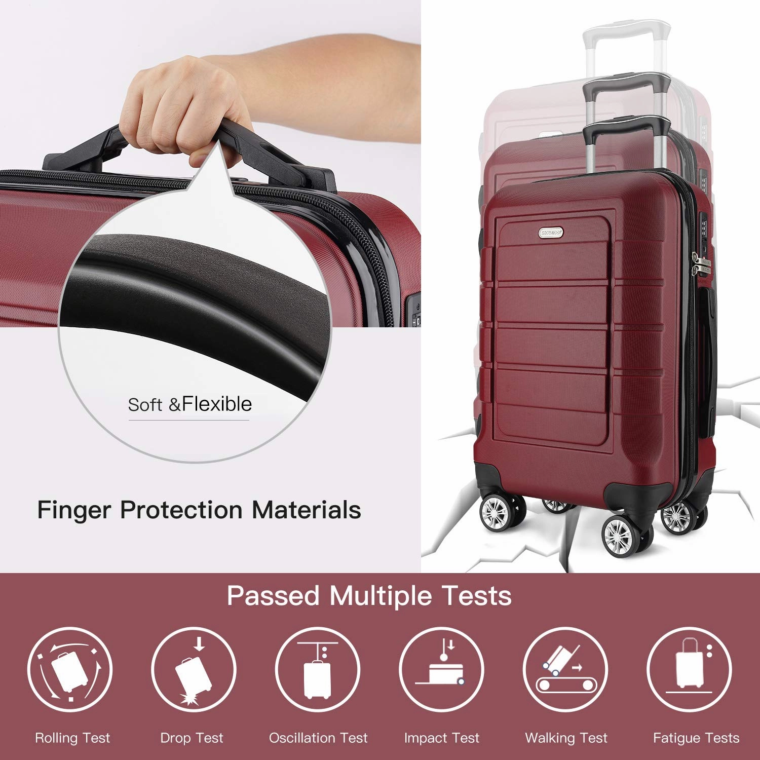 SHOWKOO Luggage Sets Expandable PC ABS Durable Suitcase Double Wheels TSA Lock Red Wine