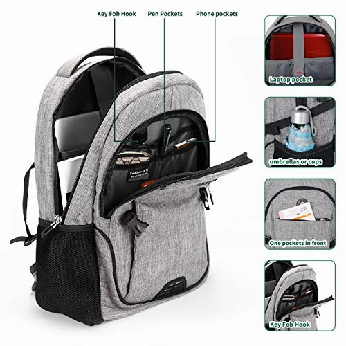 SHRRADOO Anti Theft Laptop Backpack Travel Backpacks Bookbag with usb Charging Port for Women & Men School College Students Backpack Fits 15.6 Inch Laptop Grey