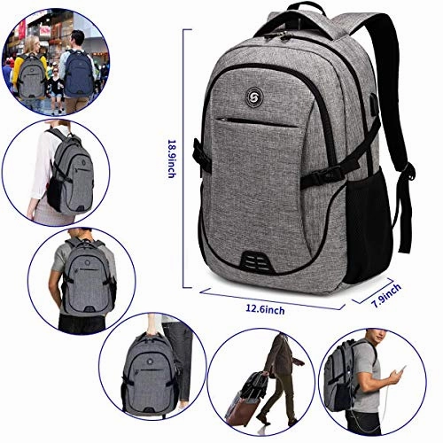SHRRADOO Anti Theft Laptop Backpack Travel Backpacks Bookbag with usb Charging Port for Women & Men School College Students Backpack Fits 15.6 Inch Laptop Grey