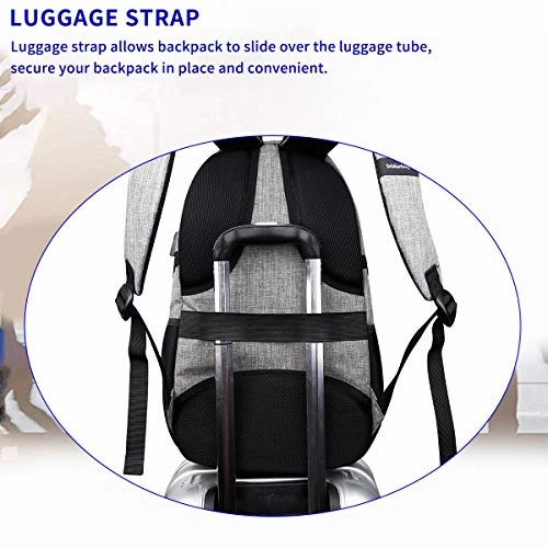 SHRRADOO Anti Theft Laptop Backpack Travel Backpacks Bookbag with usb Charging Port for Women & Men School College Students Backpack Fits 15.6 Inch Laptop Grey