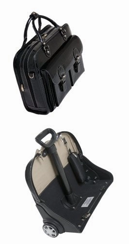 Siamod San Martino 35305 Black Leather Ladies Detachable-Wheeled Laptop Case