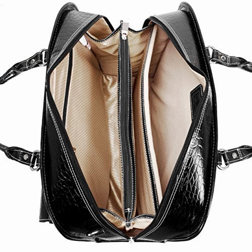 Siamod San Martino 35305 Black Leather Ladies Detachable-Wheeled Laptop Case