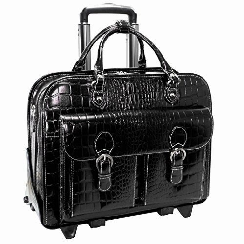 Siamod San Martino 35305 Black Leather Ladies Detachable-Wheeled Laptop Case